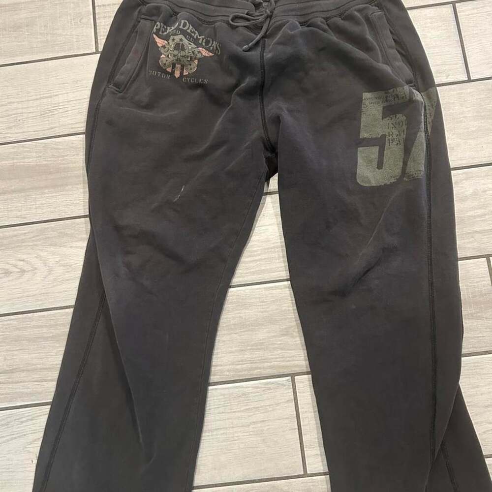 Lucky Brand Speed Demons Sweatpants Size XL Brown Motorcycle Joggers